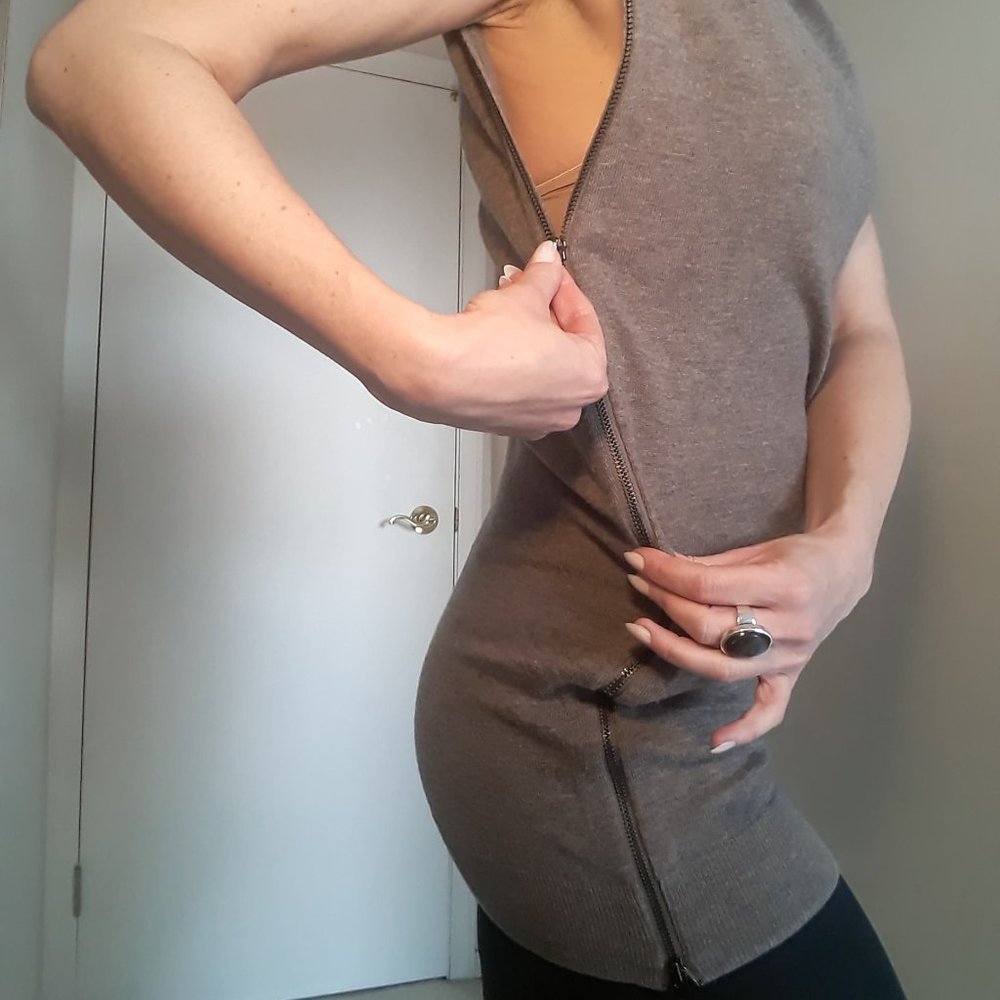 ALL SAINTS - Camel Brown Tunic Turtleneck KANINDA Dress Top with Zippered Sides - Picture 3 of 15